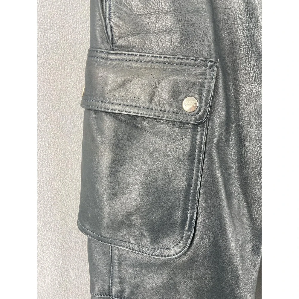 Dynamic MQP Pants Mens Black 32‎ US Motorcycle Leather Cargo Snap Leg Biker Y2K